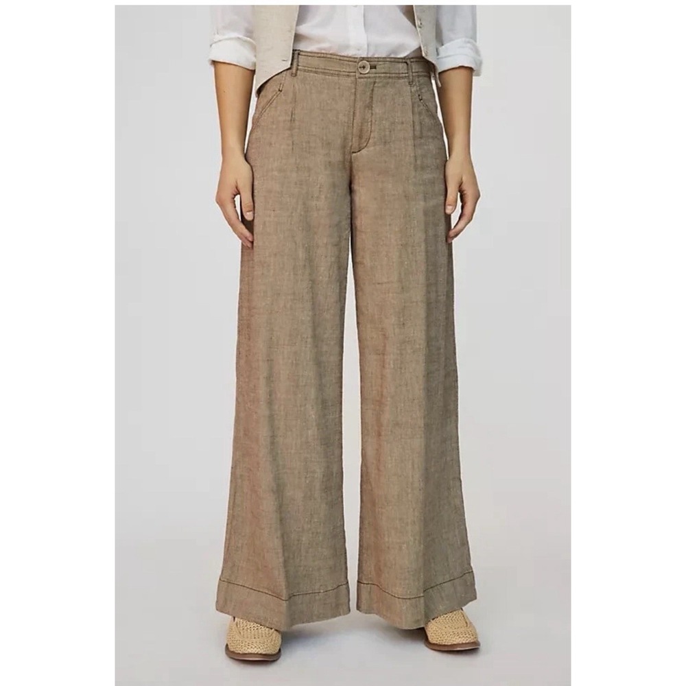 Anthropologie Linen Wide Leg Pants Neutral Tan Size 6 Classic Minimalist Office
